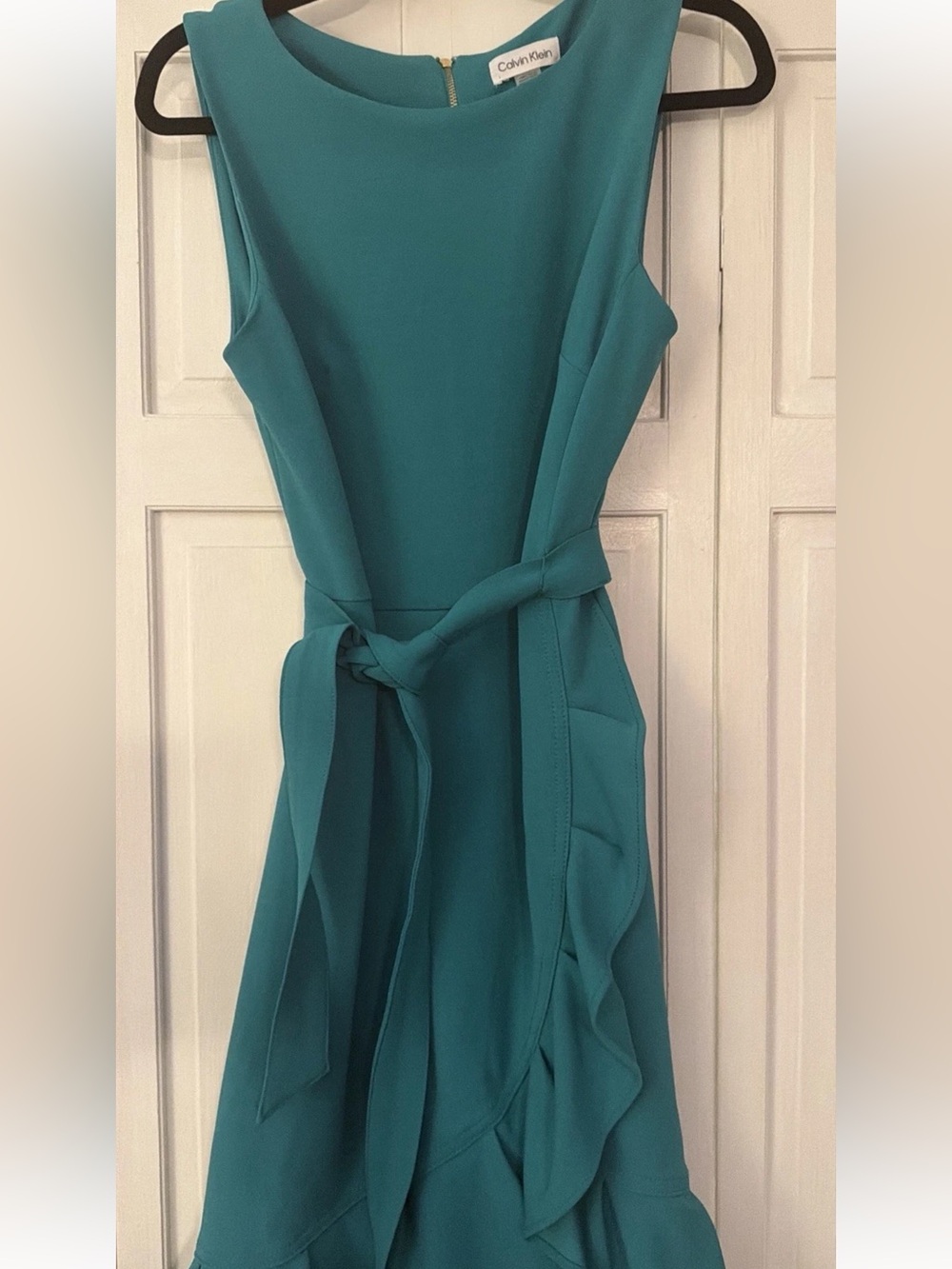 Calvin Klein Ruffled Dress Emerald Green Cocktail Party Size 10